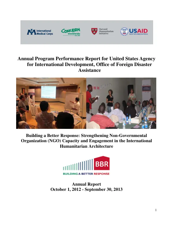 Annual Program Performance Report for United States Agency for International Development, Office of Foreign Disaster Assistance