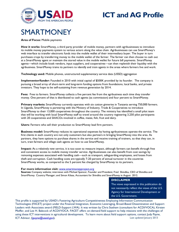 SmartMoney ICT and AG Profile