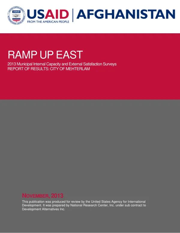 2013 Municipal Internal Capacity and External Satisfaction Surveys: REPORT OF RESULTS: CITY OF MEHTERLAM