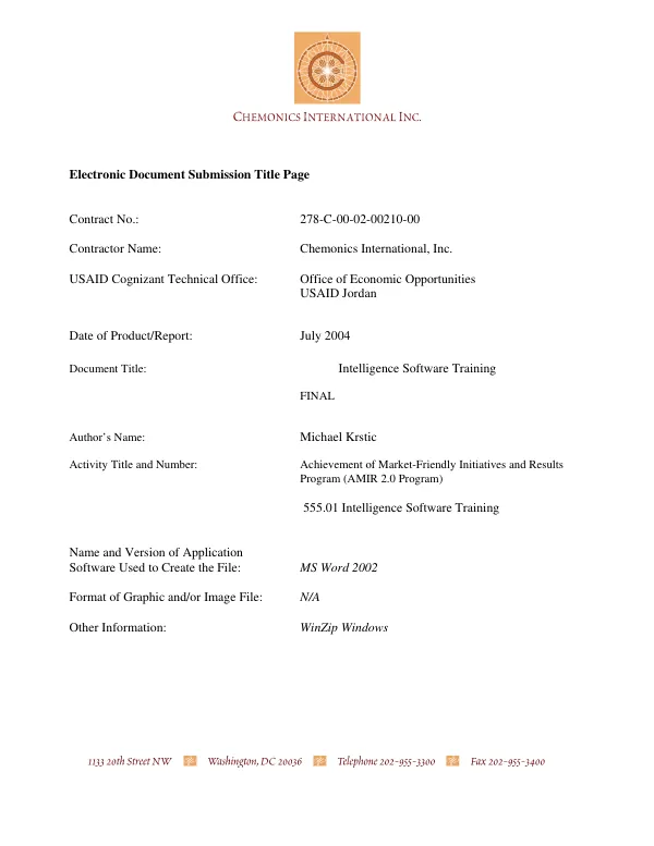Customs institutional development : intelligence software training -- final report