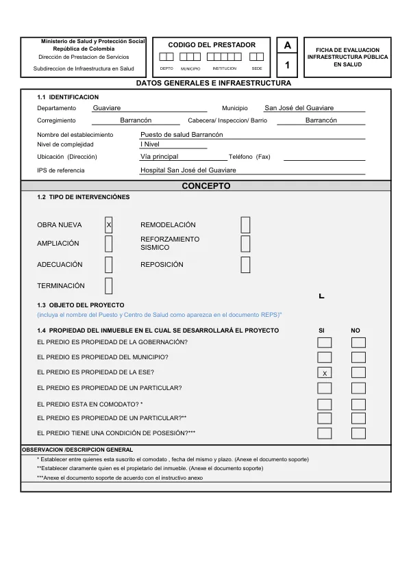 Ficha de Evaluación de Infraestructura Pública en Salud