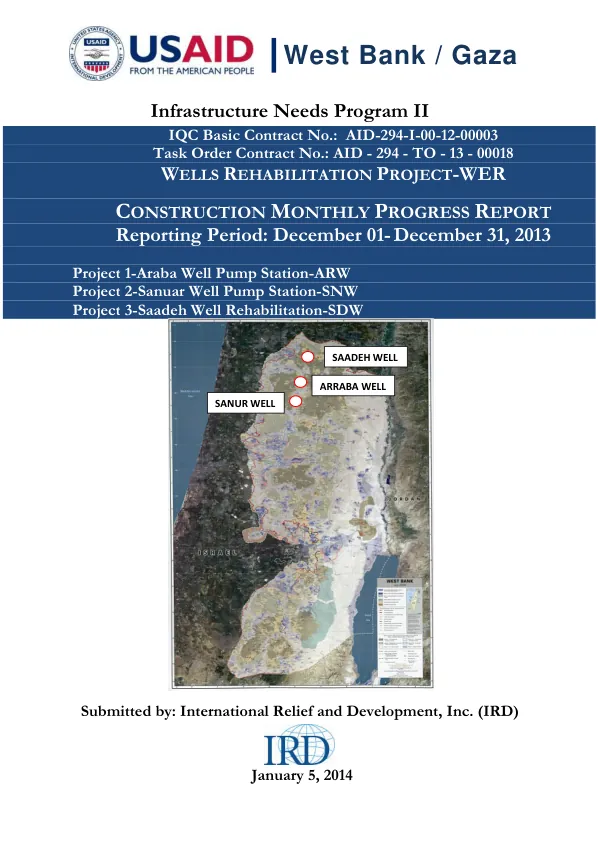 Construction Monthly Progress Report for Wells Rehabilitation Project-WER