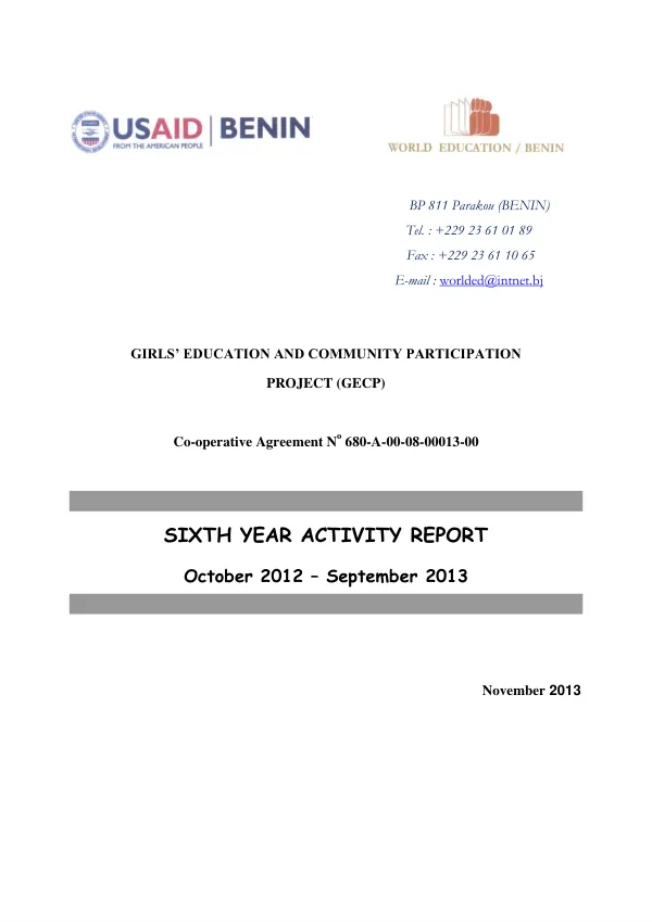Girls' Education and Community Participation Project (GECP) Sixth Year Activity Report
