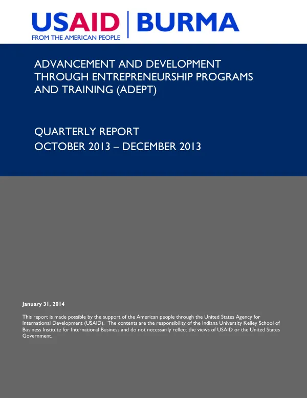 ADEPT Quarterly Report October 2013-December 2013