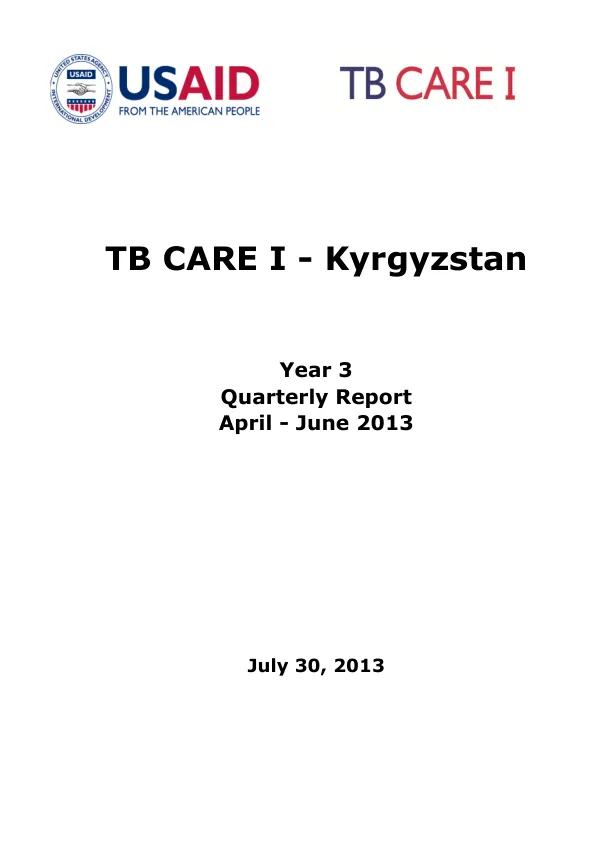 TB CARE I - Kyrgyzstan Year 3 Quarterly Report April - June 2013