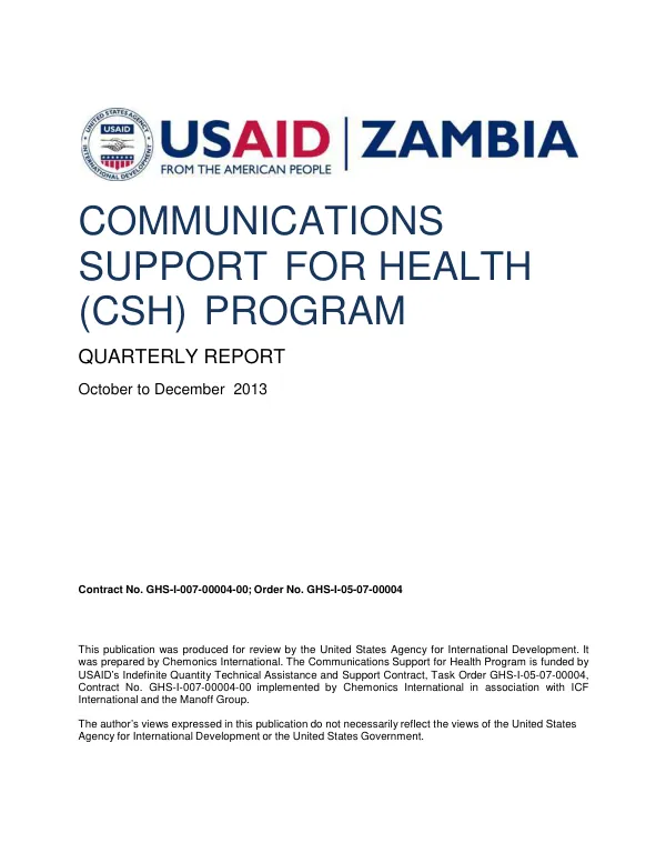 Communications Support for Health (CSH) Program Quarterly Report October to December 2013