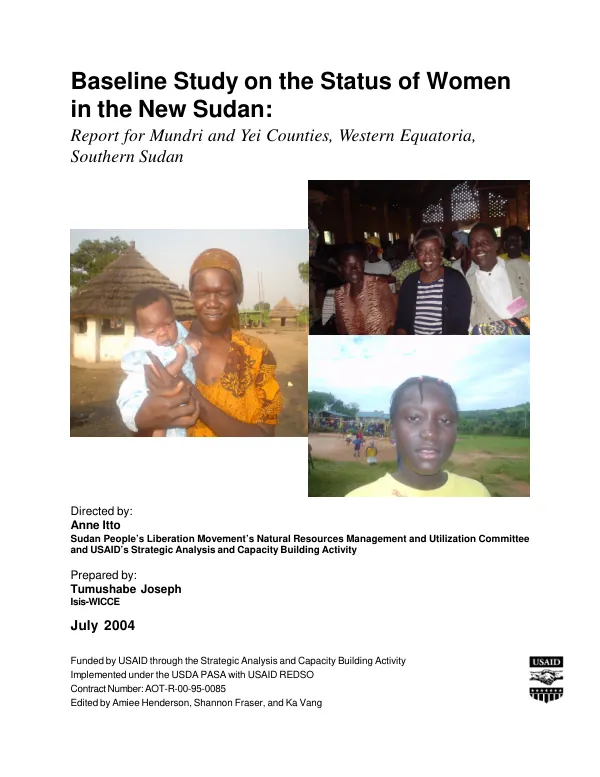 Baseline study on the status of women in the New Sudan : report for Mundri and Yei Counties, Western Equatoria, Southern Sudan