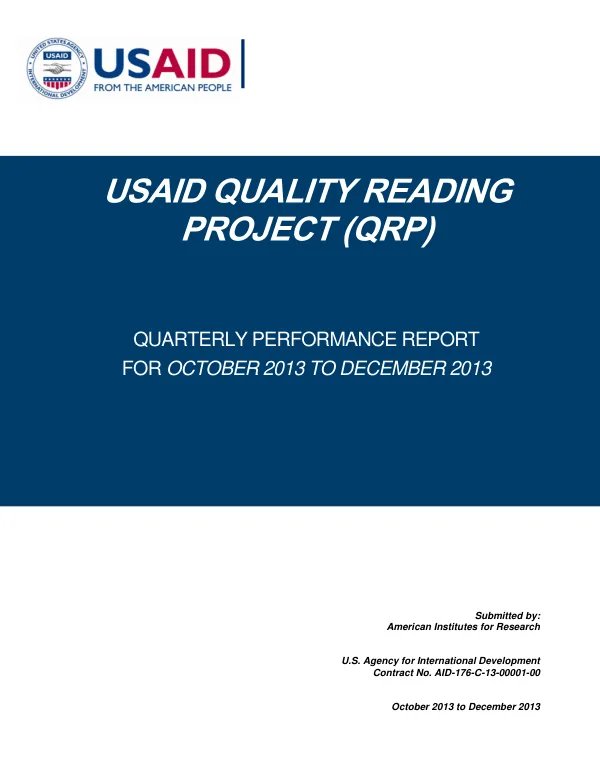 Quarterly Performance Report for October 2013 to December 2013