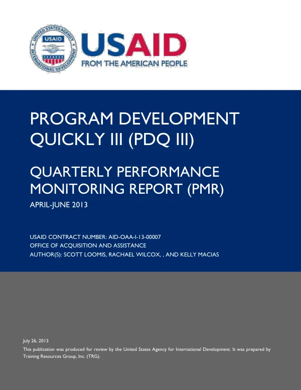 Program Development Quickly III (PDQ III) IQC Quarterly Report