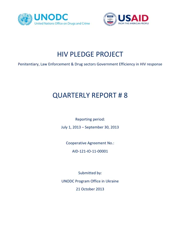 Quarterly Report #8: Penitentiary, Law Enforcement & Drug sectors Government Efficiency in HIV response