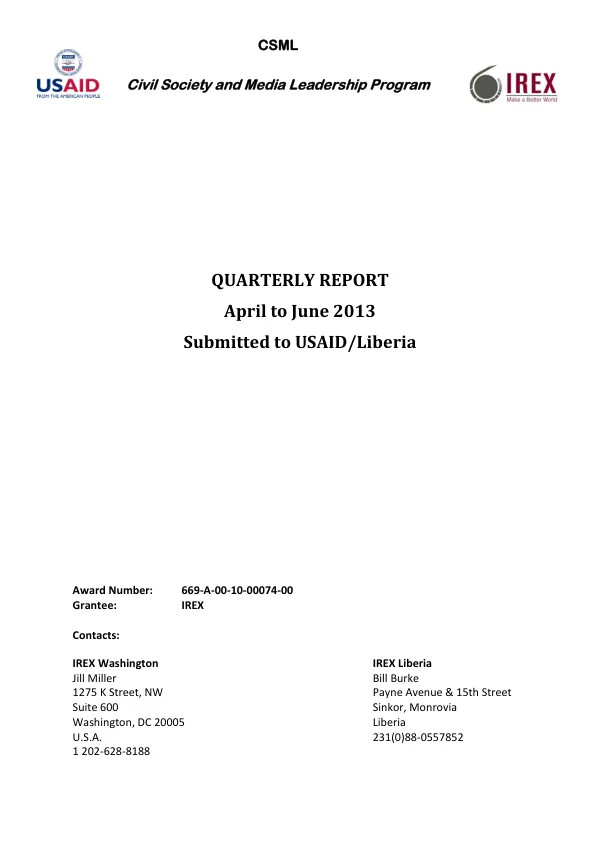 Civil Society and Media Leadership Program Quarterly Report (April-June 2013)