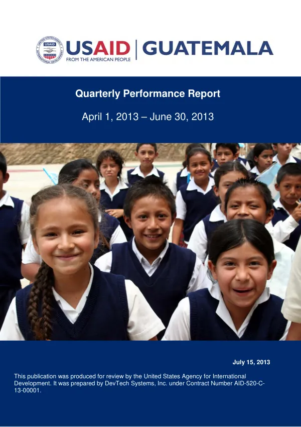 Quarterly Performance Report: April 1, 2013 – June 30, 2013