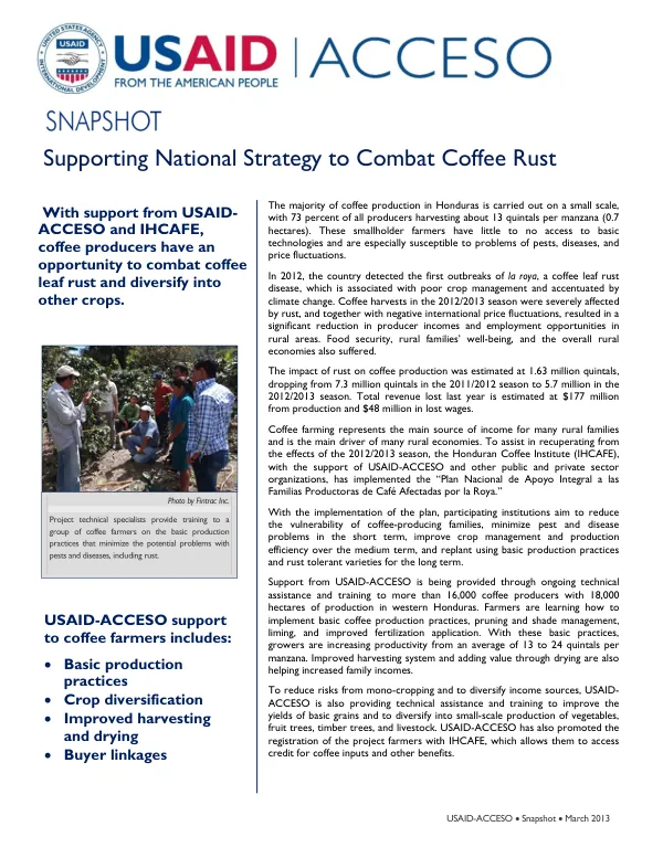 Supporting National Strategy to Combat Coffee Rust