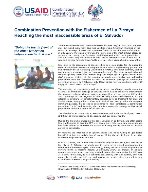 Combination Prevention with the Fishermen of La Pirraya: Reaching the most inaccessible areas of El Salvador