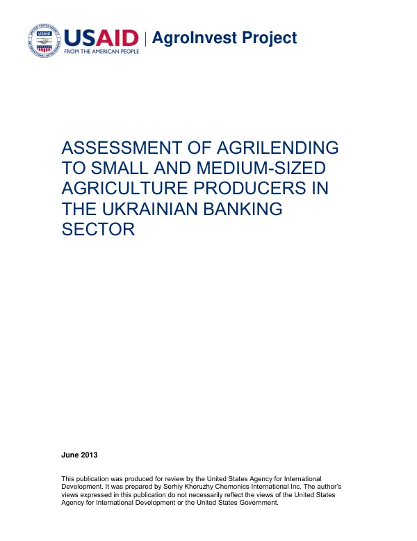 Assessment of Agrilending to Small and Medium-Sized Agriculture Producers in the Ukrainian Banking Sector