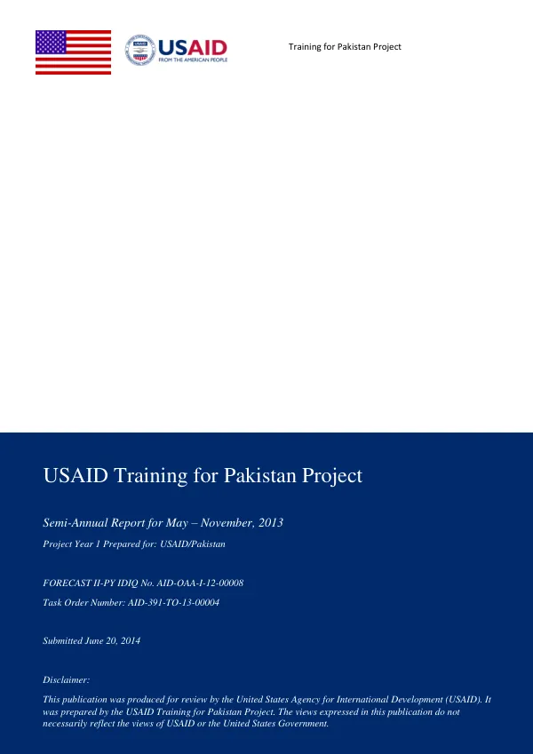 USAID Training for Pakistan Project, Year 1 Semi-Annual Report, May-November, 2013