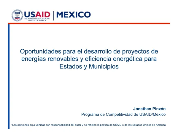 Oportunidades para el desarrollo de proyectos de energías renovables y eficiencia energética para Estados y Municipios