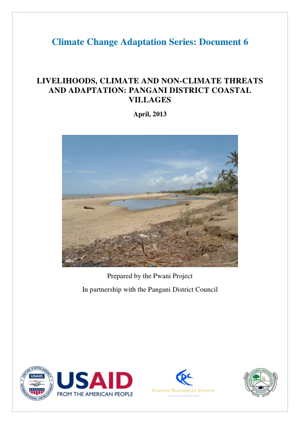Livelihoods, Climate and Non-Climate Threats and Adaptation: Pangani District Coastal Villages
