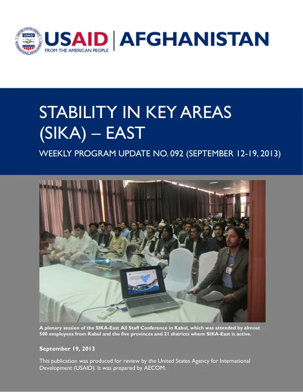 SIKA-EAST Weekly Program Update: September 12-19, 2013