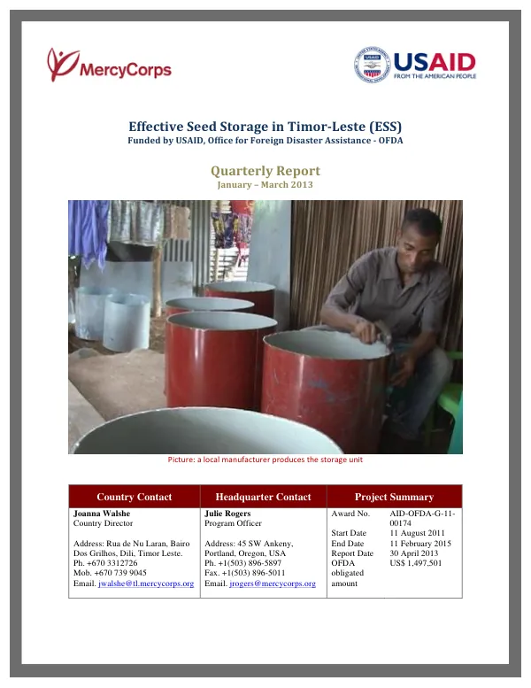 Effective Seed Storage in Timor-Leste (ESS)