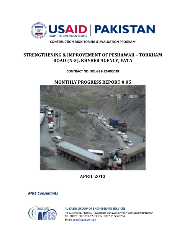 Construction Monitoring & Evaluation Program: Strengthening & Improvement of Peshawar – Torkham Road (N-5), Khyber Agency, FATA