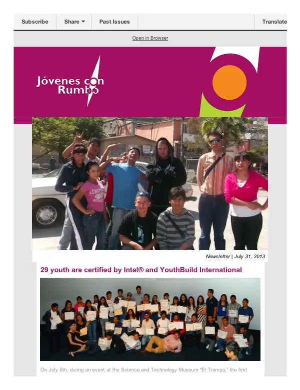 Jóvenes con Rumbo Newsletter | July 31, 2013