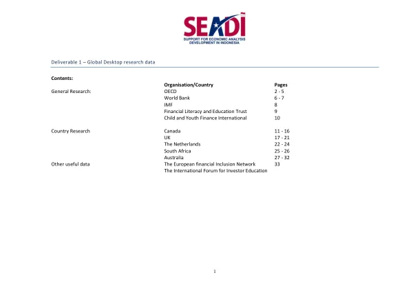 Global Desktop research data: Deliverable 1