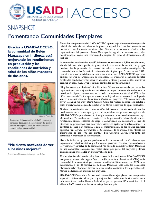 Fomentando Comunidades Ejemplares: USAID-ACCESO Snapshot