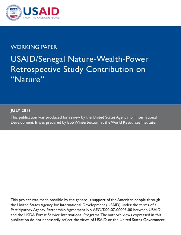 USAID/Senegal Nature-Wealth-Power Retrospective Study Contribution on Nature