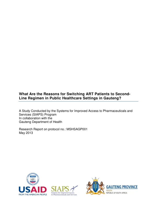 Reasons for Switching ART Patients to Second-Line Regimen in Public Healthcare Settings in Gauteng
