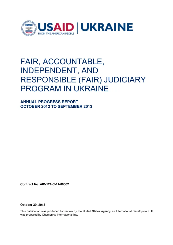 Annual Progress Report: FAIR, Accountable, Independent, and Responsible (FAIR) Judiciary Program in Ukraine