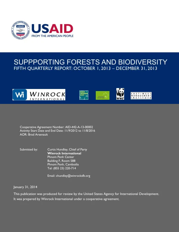 Supporting Forests and Biodiversity: Fifth Quarterly Report