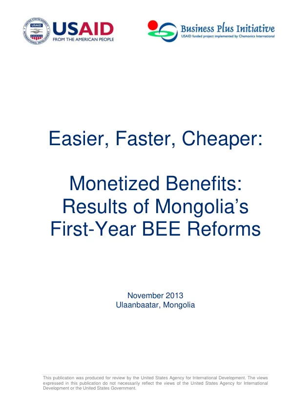 Easier, Faster, Cheaper: Impacts of Mongolia’s First-Year BEE Reforms