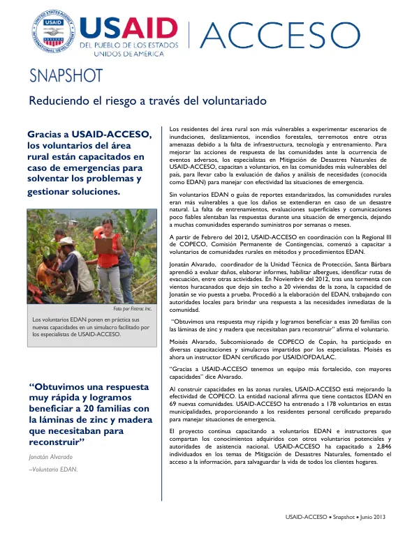 Reduciendo el riesgo a través del voluntariado: Capacitación en EDAN para comunidades rurales en Honduras