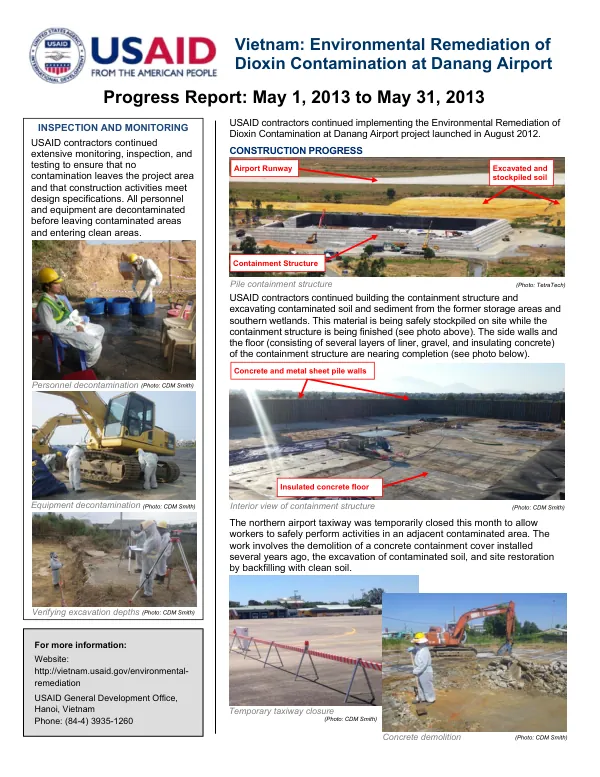 Vietnam: Environmental Remediation of Dioxin Contamination at Danang Airport Progress Report: May 1, 2013 to May 31, 2013