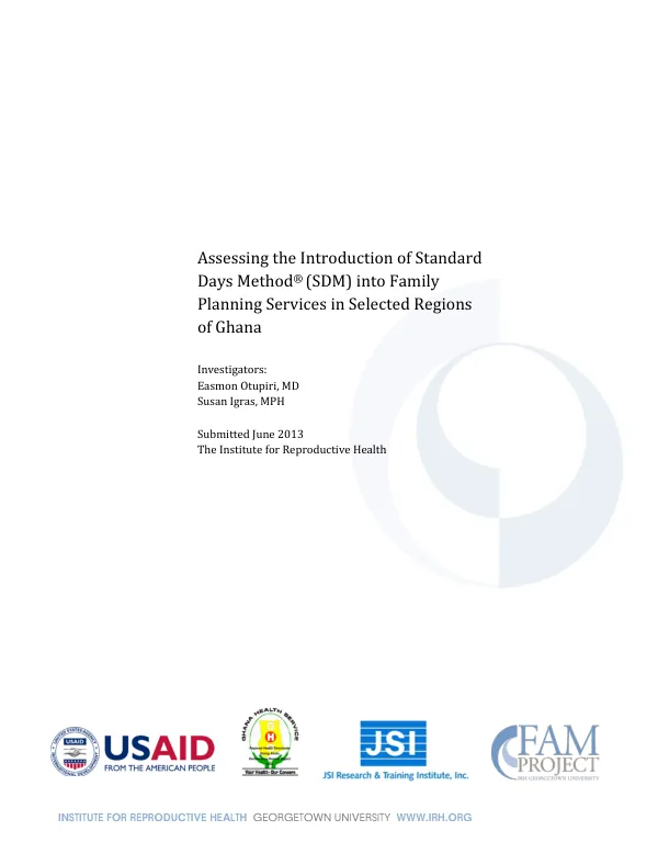 Assessing the Introduction of Standard Days Method® (SDM) into Family Planning Services in Selected Regions of Ghana