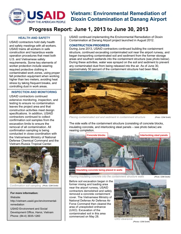 Vietnam: Environmental Remediation of Dioxin Contamination at Danang Airport Progress Report: June 1, 2013, June 30, 2013
