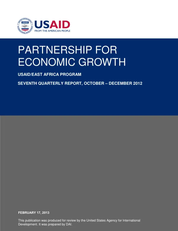 Seventh Quarterly Report: Partnership for Economic Growth - USAID/East Africa/LPC Somalia Program