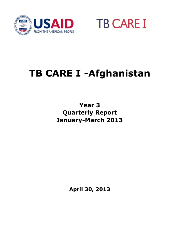 TB CARE I - Afghanistan Year 3 Quarterly Report January-March 2013