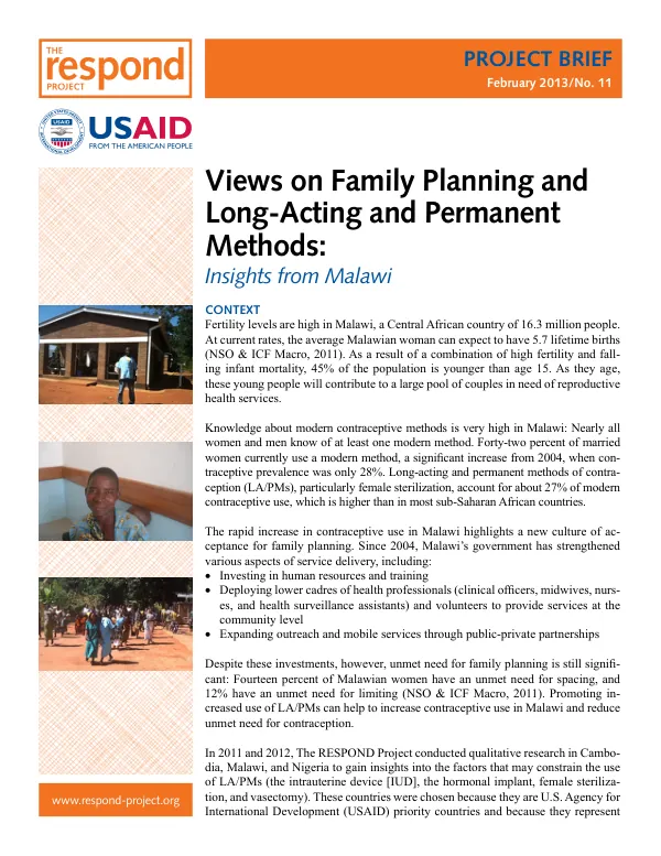 Views on Family Planning and Long-Acting and Permanent Methods: Insights from Malawi