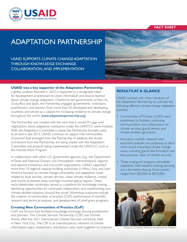 Adaptation Partnership: USAID Supports Climate Change Adaptation Through Knowledge Exchange, Collaboration, and Implementation