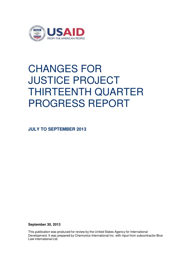 Thirteenth Quarterly Report: Changes for Justice Project