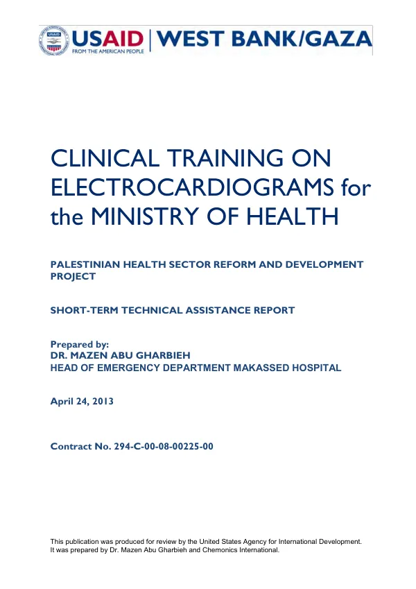 Clinical Training on Electrocardiograms for the Ministry of Health Palestinian Health Sector Reform and Development Project