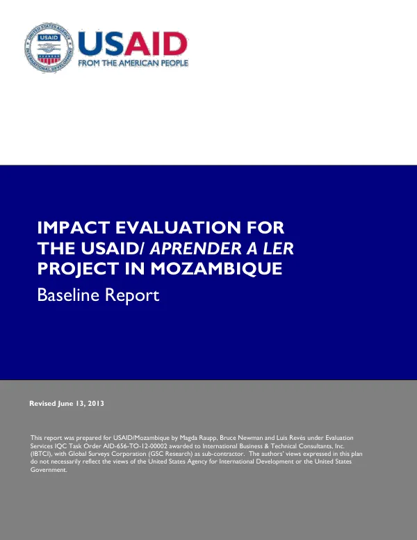 Impact Evaluation for the USAID/Aprender a Ler Project in Mozambique: Baseline Report