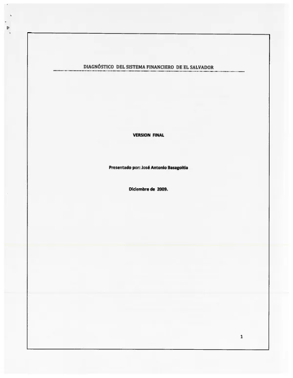 Diagnóstico del Sistema Financiero de El Salvador