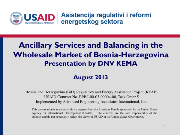 Ancillary Services and Balancing in the Wholesale Market of Bosnia-Herzegovina