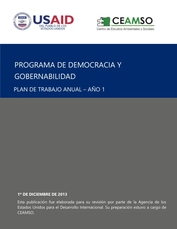 Programa de Democracia y Gobernabilidad: Plan de Trabajo – Año 1