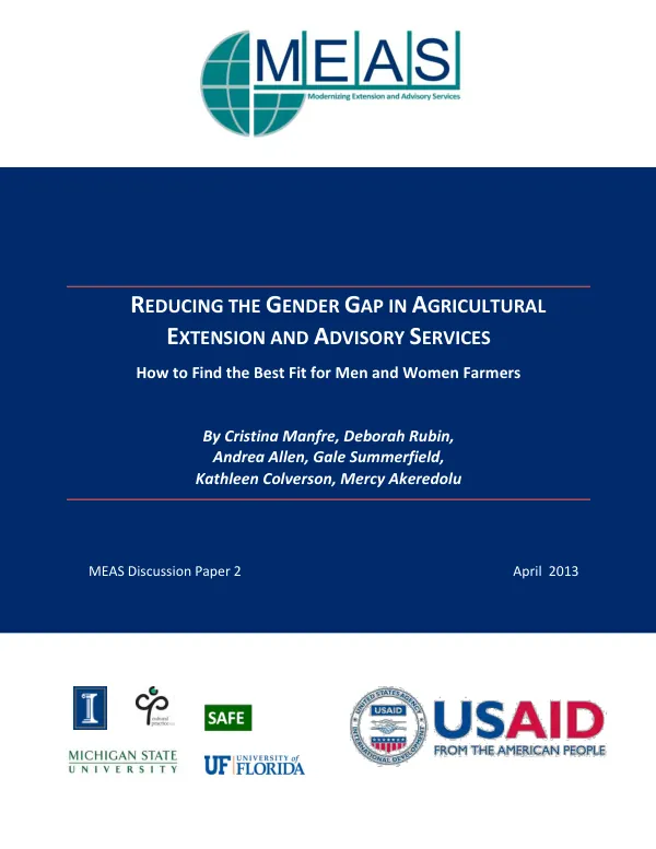 Reducing the Gender Gap in Agricultural Extension and Advisory Services: How to Find the Best Fit for Men and Women Farmers