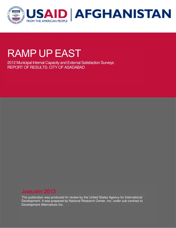 RAMP UP EAST 2012 Municipal Internal Capacity and External Satisfaction Surveys REPORT OF RESULTS: CITY OF ASADABAD
