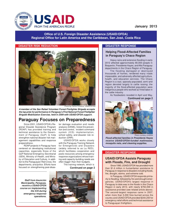 USAID/OFDA Assists Paraguay with Floods, Fire, and Drought